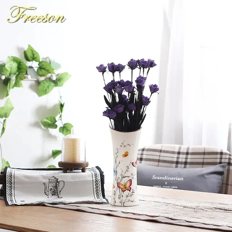 British rural bird butterfly porcelain vase living room flower decor