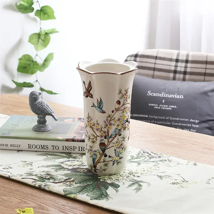 British rural bird butterfly porcelain vase living room flower decor