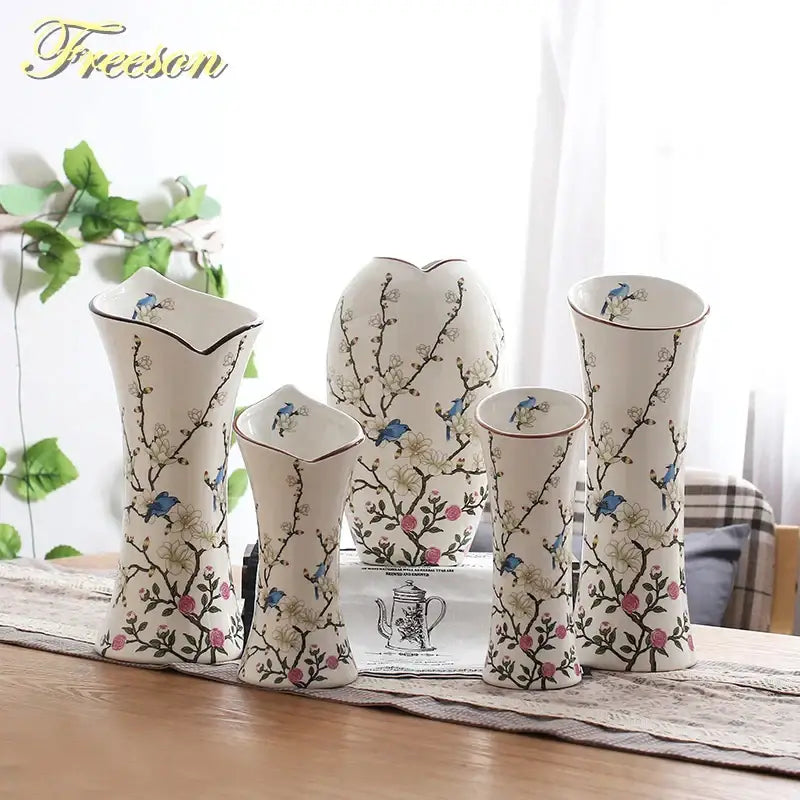 British rural bird butterfly porcelain vase living room flower decor