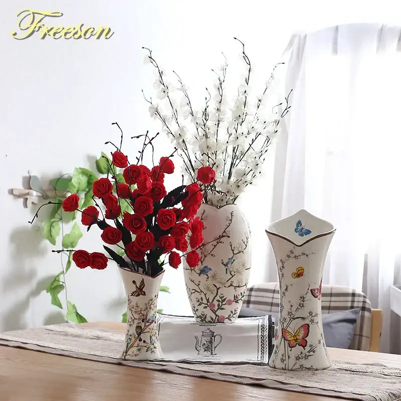 British rural bird butterfly porcelain vase living room flower decor