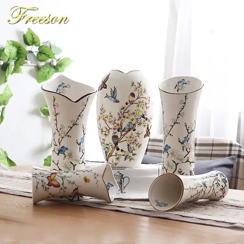 British rural bird butterfly porcelain vase living room flower decor