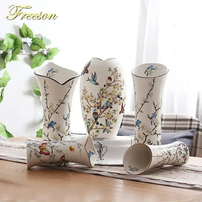 British rural bird butterfly porcelain vase living room flower decor