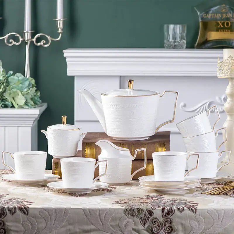 British white tea set with gold trim dining room porcelain teaware