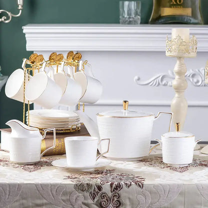 British white tea set with gold trim dining room porcelain teaware