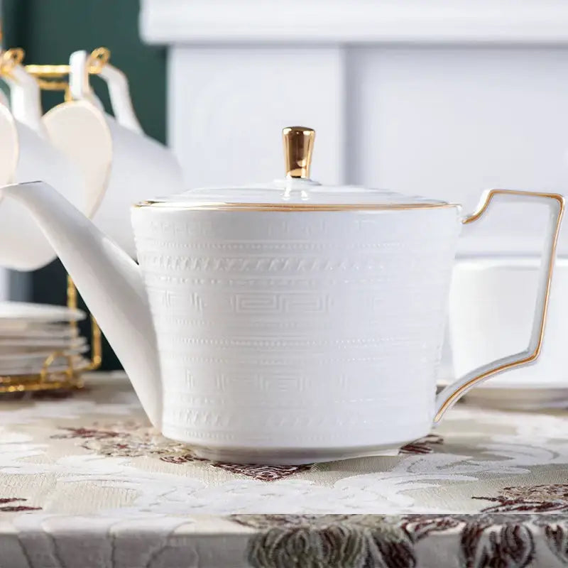 British white tea set with gold trim dining room porcelain teaware