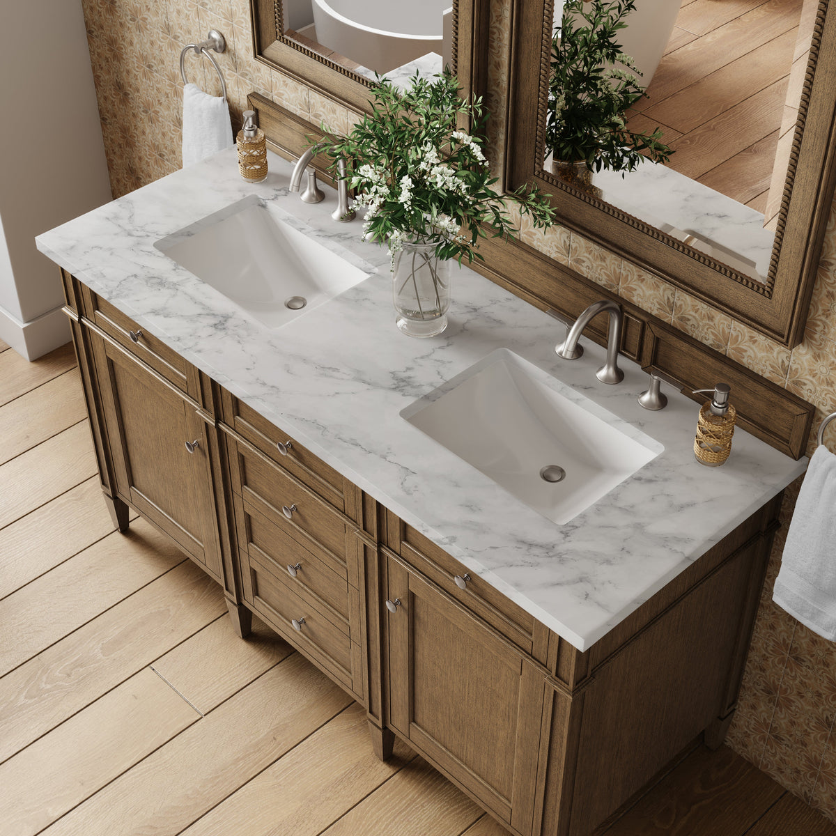 James Martin Brittany 60" Double Bathroom Vanity, Saddle Brown