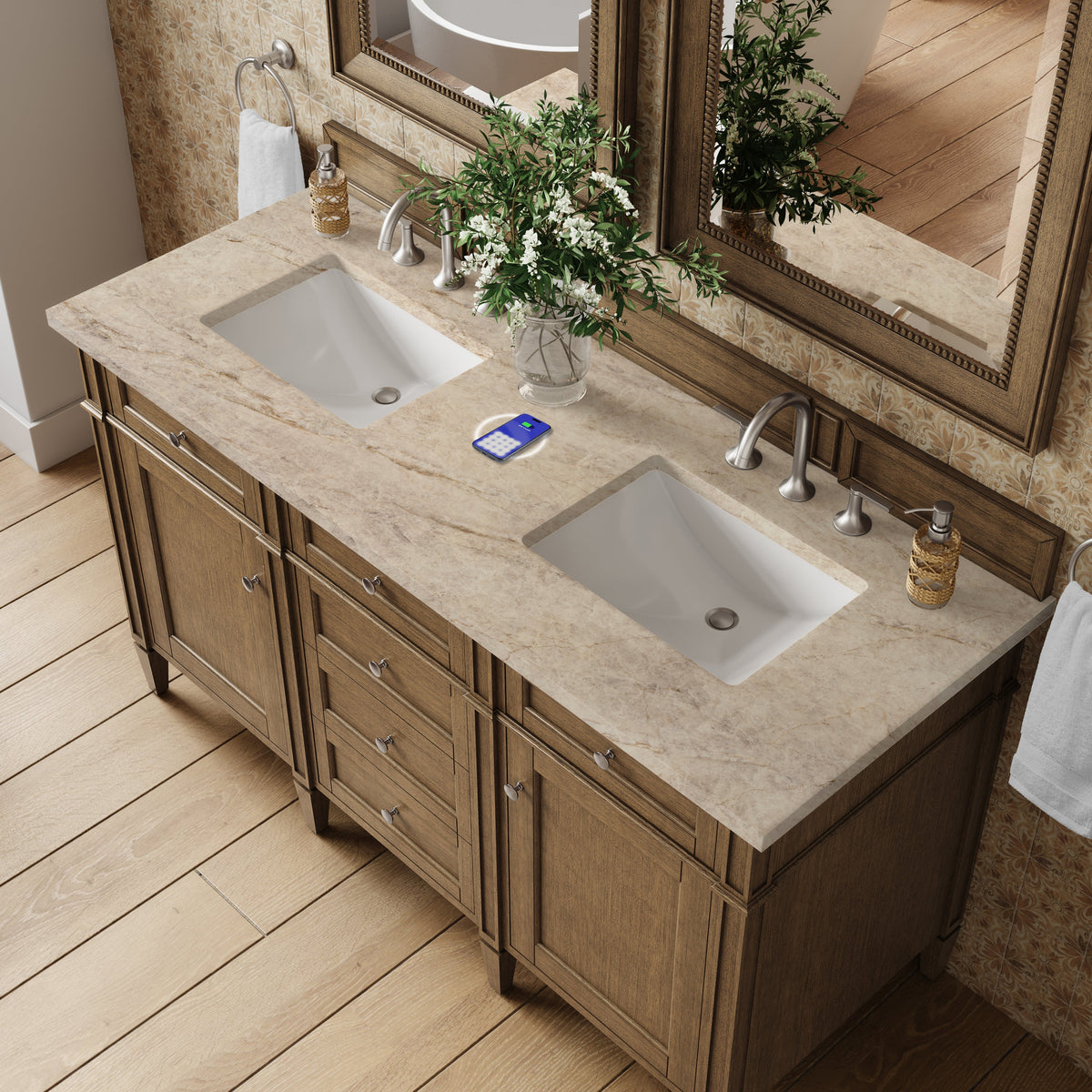 James Martin Brittany 60" Double Bathroom Vanity, Saddle Brown