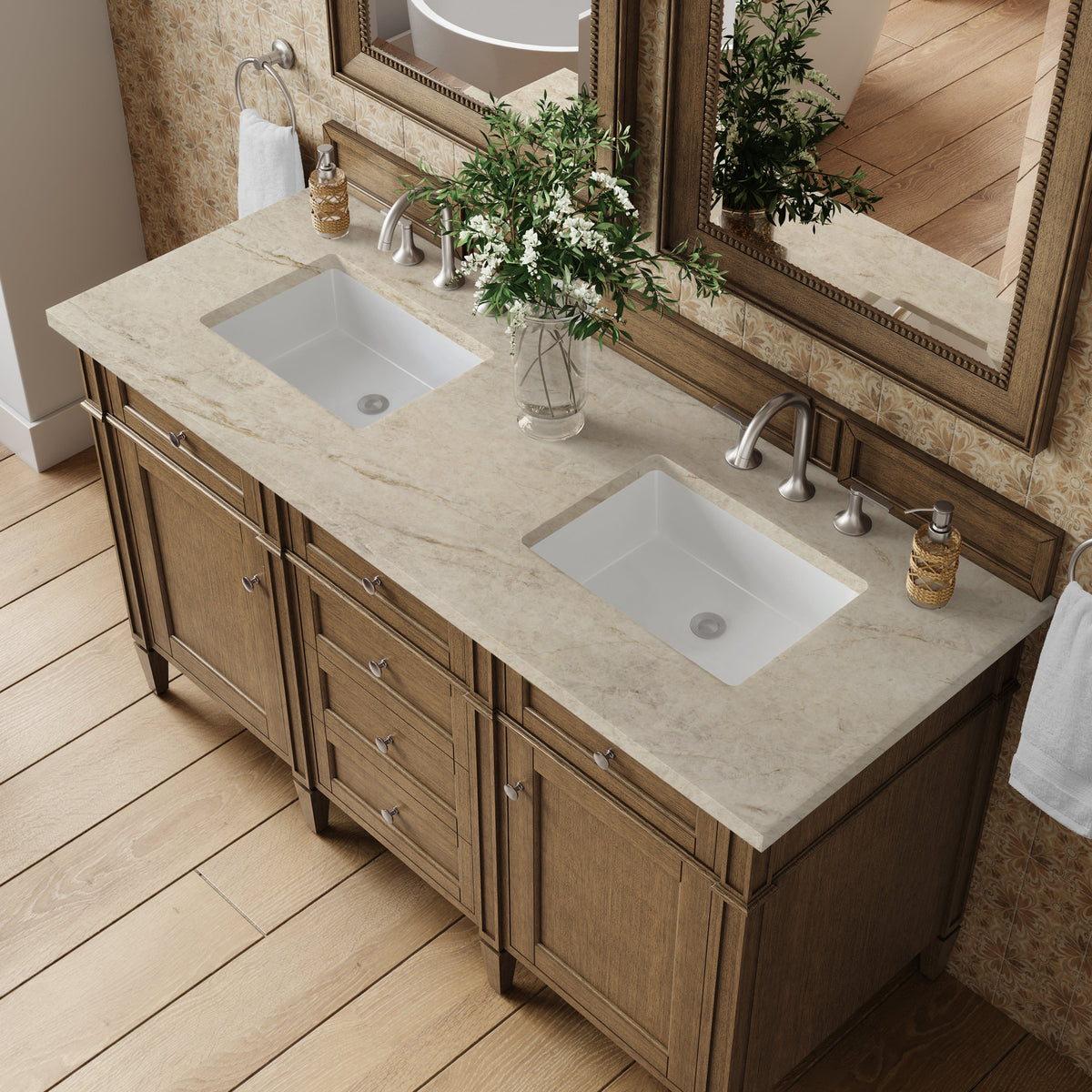 James Martin Brittany 60" Double Bathroom Vanity, Saddle Brown