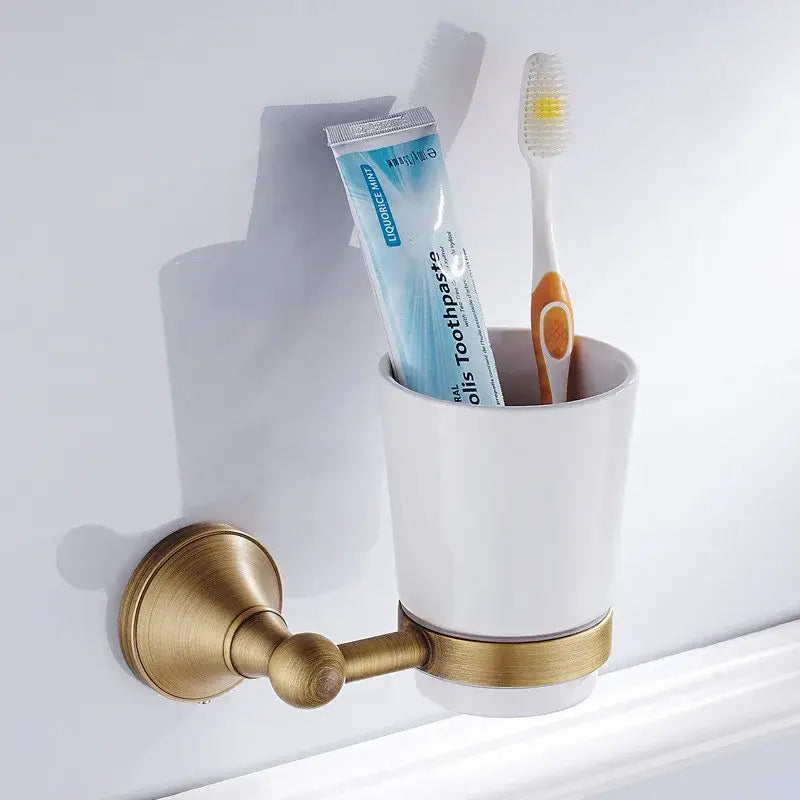 Bronze and white ceramic bathroom accessories set bathroom decor