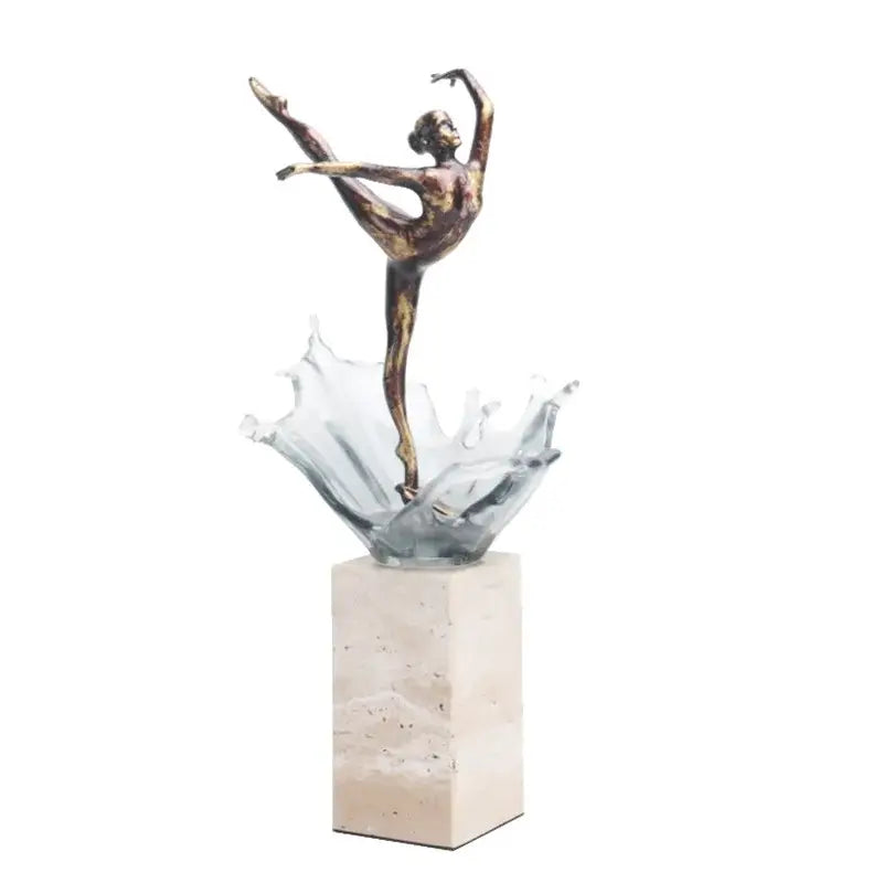 Bronze ballet dancer figure with glass water effect living room decor