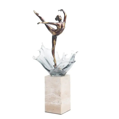 Bronze ballet dancer figure with glass water effect living room decor
