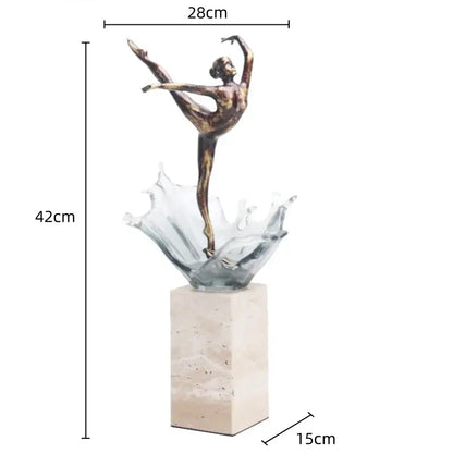 Bronze ballet dancer figure with glass water effect living room decor