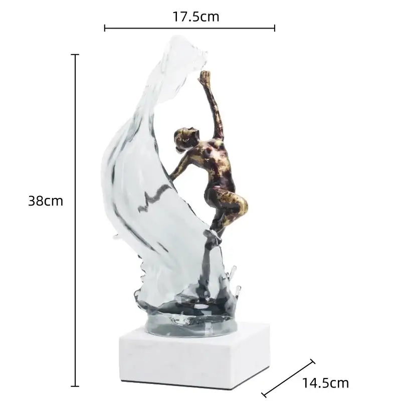 Bronze ballet dancer figure with glass water effect living room decor
