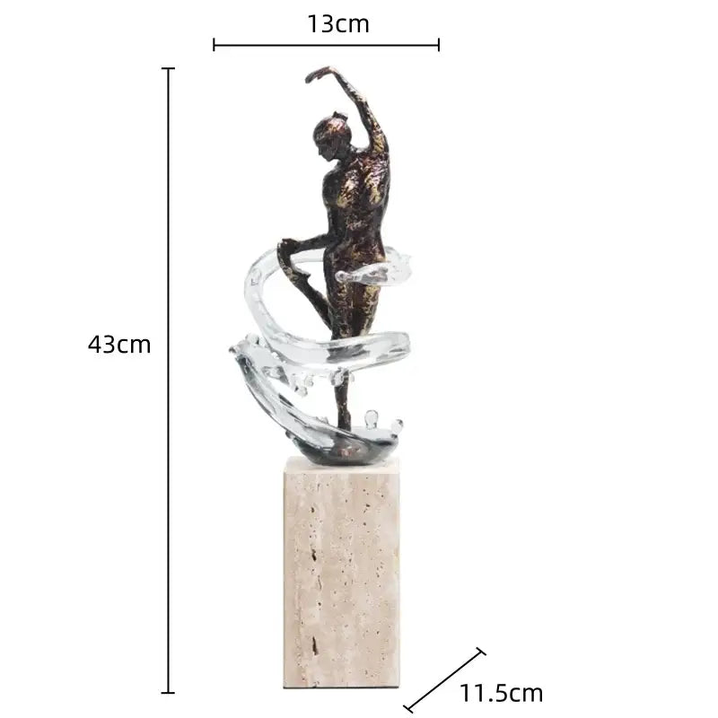 Bronze ballet dancer figure with glass water effect living room decor