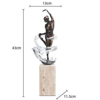 Bronze ballet dancer figure with glass water effect living room decor