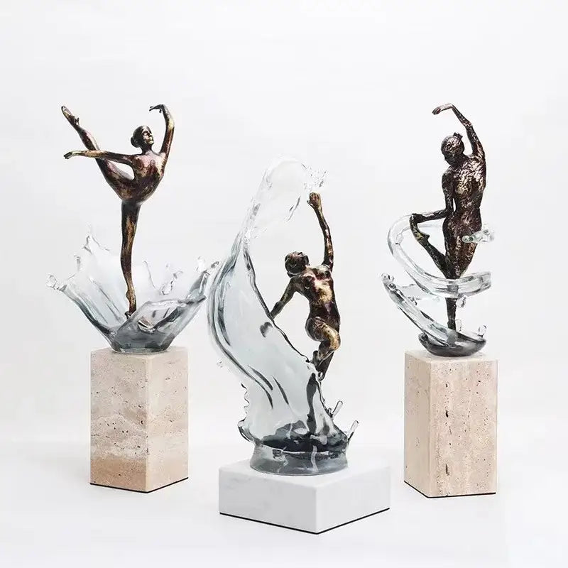 Bronze ballet dancer figure with glass water effect living room decor