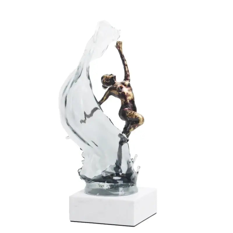 Bronze ballet dancer figure with glass water effect living room decor