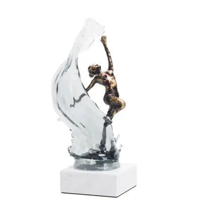 Bronze ballet dancer figure with glass water effect living room decor