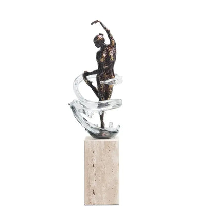 Bronze ballet dancer figure with glass water effect living room decor