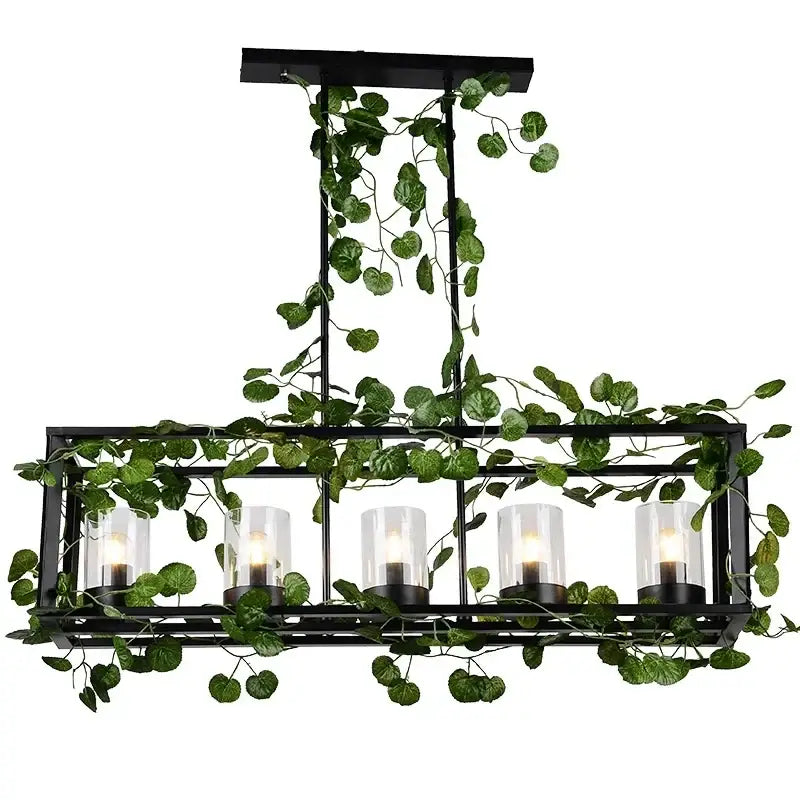Bronze birdcage pendant lights with garland for dining room