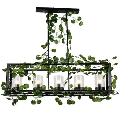 Bronze birdcage pendant lights with garland for dining room
