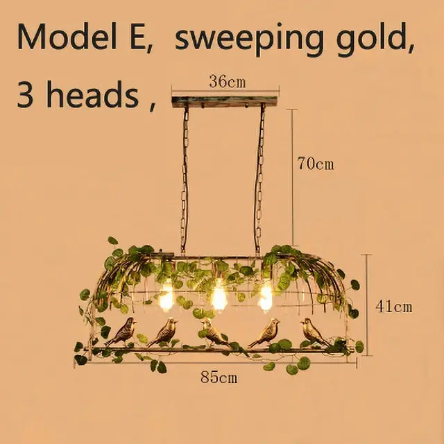 Bronze birdcage pendant lights with garland for dining room