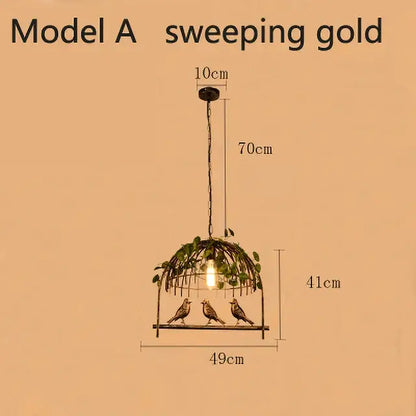 Bronze birdcage pendant lights with garland for dining room