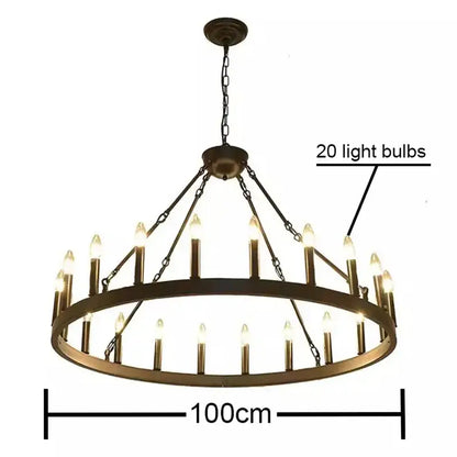 Bronze bronze iron round led pendant chandelier living room