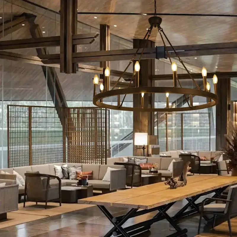 Bronze bronze iron round led pendant chandelier living room