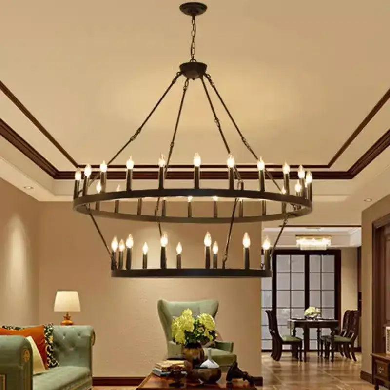 Bronze bronze iron round led pendant chandelier living room