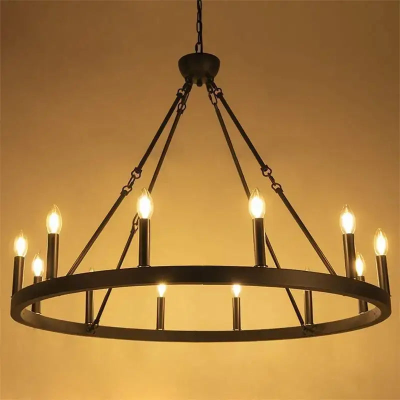 Bronze bronze iron round led pendant chandelier living room