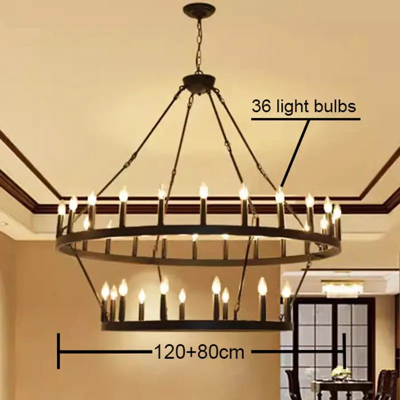Bronze bronze iron round led pendant chandelier living room