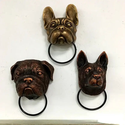 Bronze dog and bat head door knocker – courtyard wall pendant