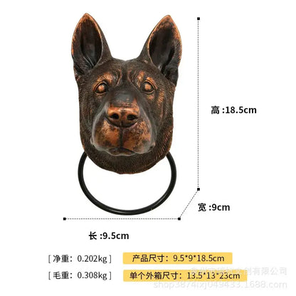 Bronze dog and bat head door knocker – courtyard wall pendant