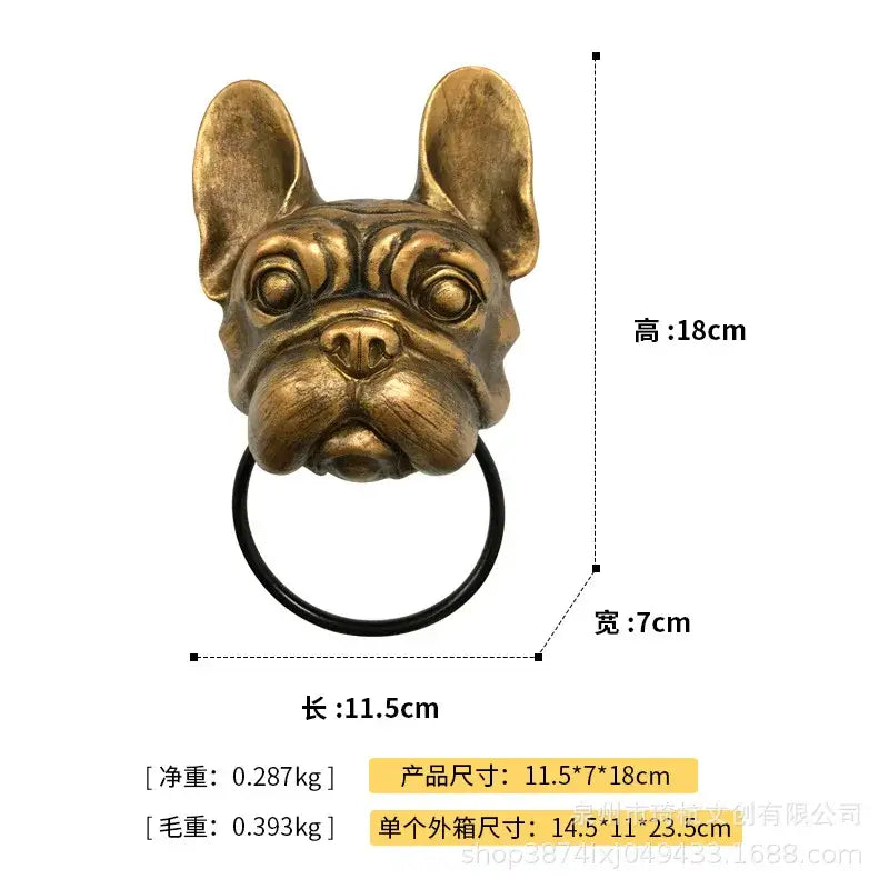Bronze dog and bat head door knocker – courtyard wall pendant