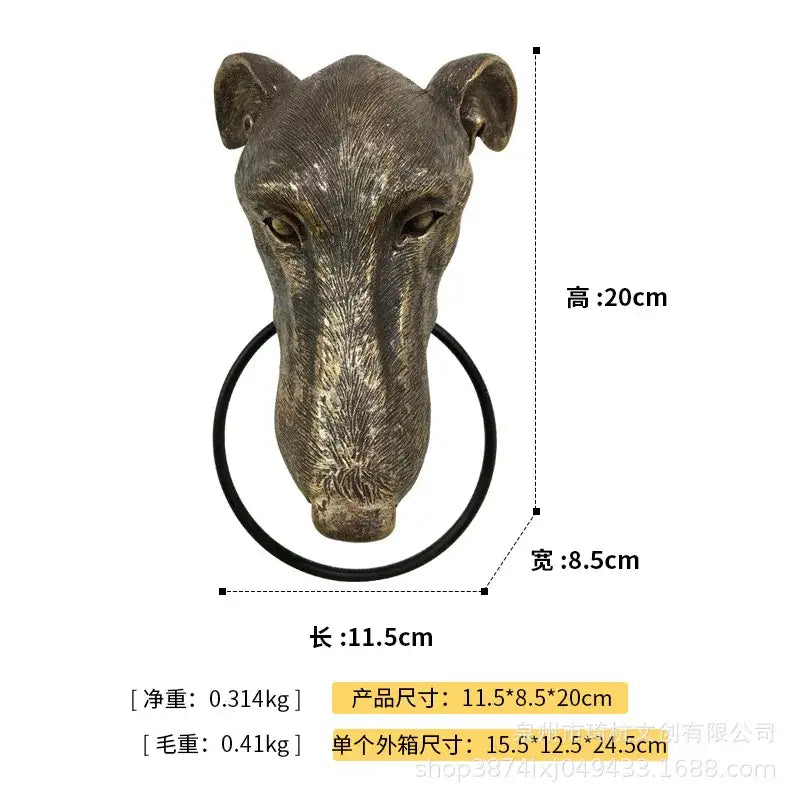 Bronze dog and bat head door knocker – courtyard wall pendant