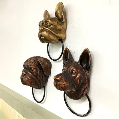 Bronze dog and bat head door knocker – courtyard wall pendant