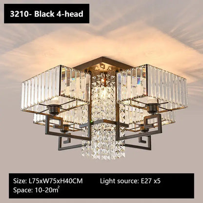 Bronze geometric crystal rectangular ceiling light for living room