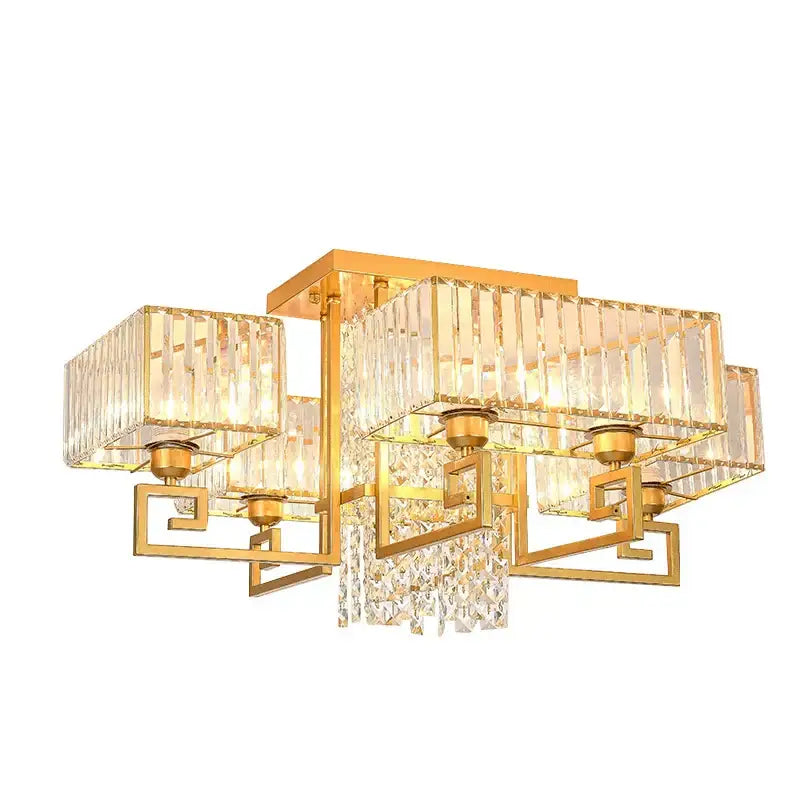 Bronze geometric crystal rectangular ceiling light for living room