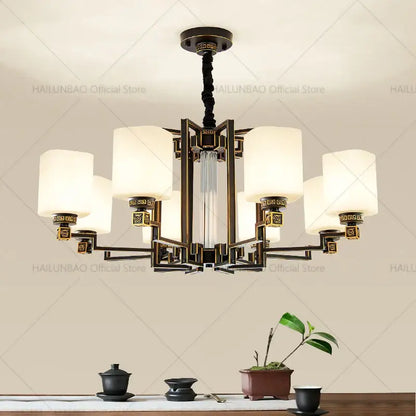 Bronze high jump floor hollow chandelier for duplex living room