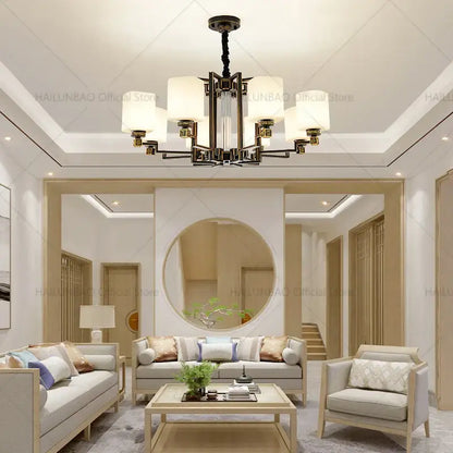 Bronze high jump floor hollow chandelier for duplex living room