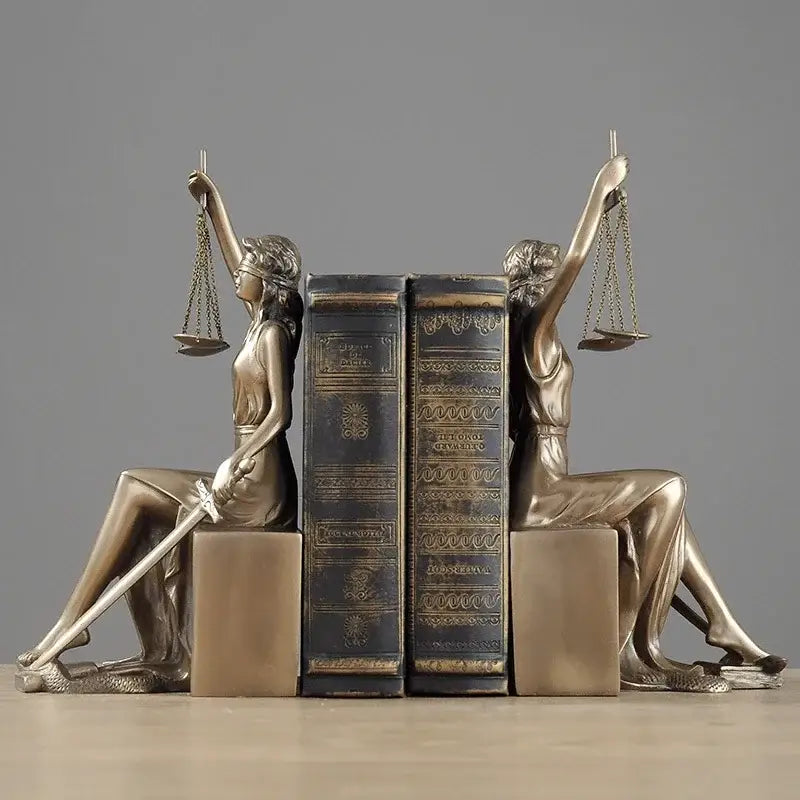 Bronze justice goddess statue bookends study room decor