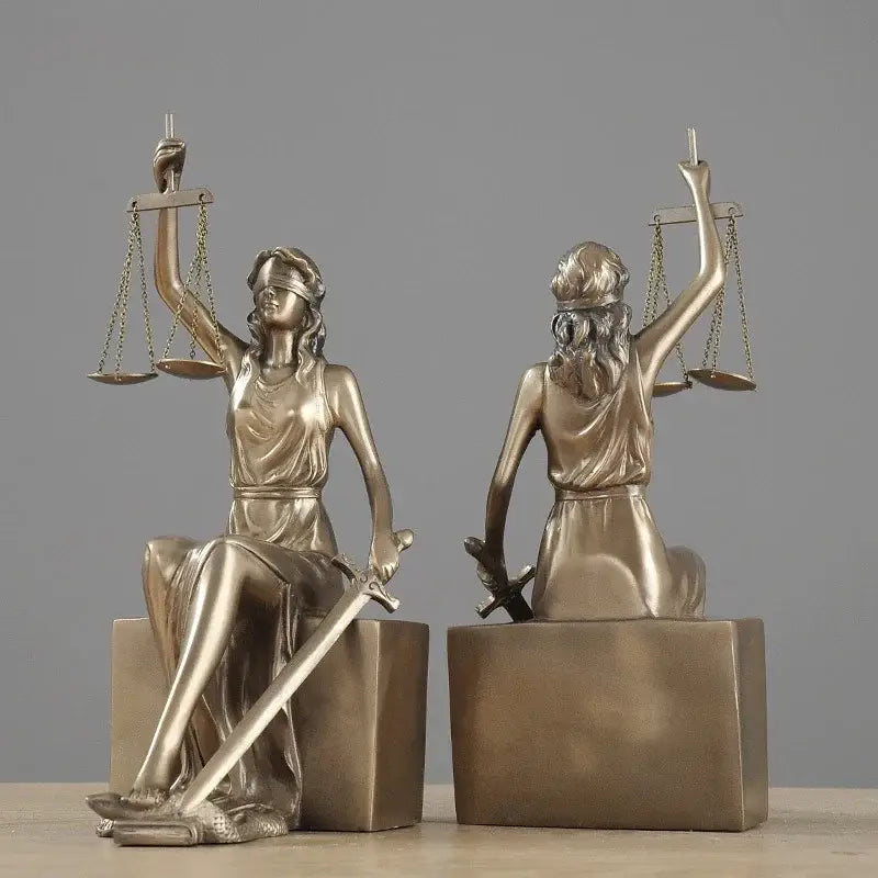 Bronze justice goddess statue bookends study room decor
