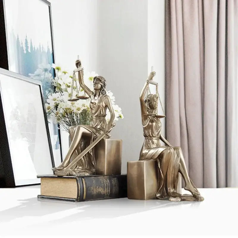 Bronze justice goddess statue bookends study room decor