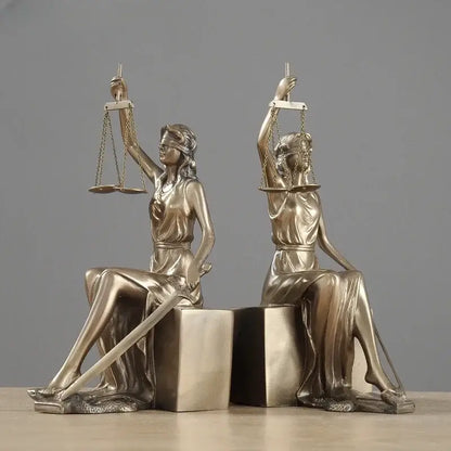 Bronze justice goddess statue bookends study room decor