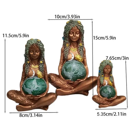 Bronze mother earth goddess figurines set of 3 living room decor