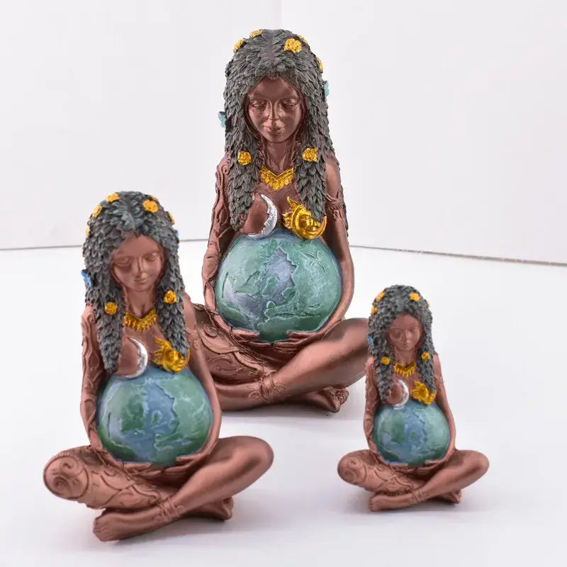 Bronze mother earth goddess figurines set of 3 living room decor