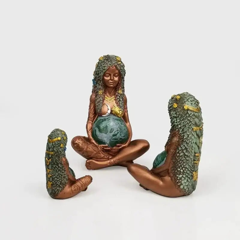 Bronze mother earth goddess figurines set of 3 living room decor