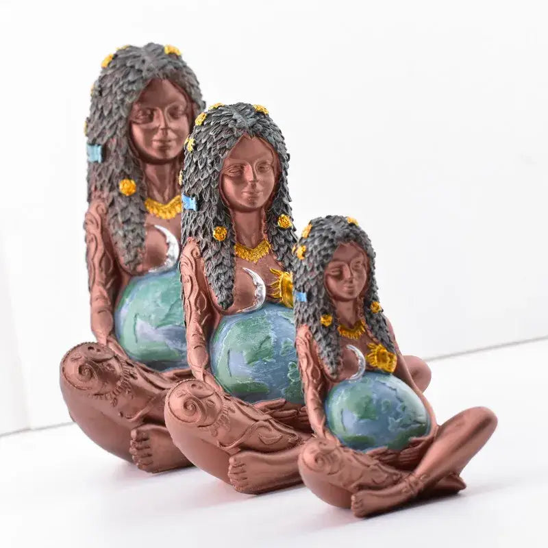 Bronze mother earth goddess figurines set of 3 living room decor