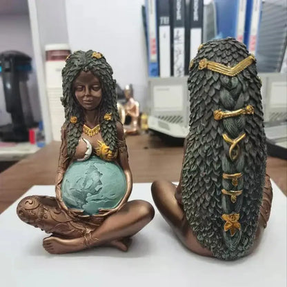 Bronze mother earth goddess figurines set of 3 living room decor
